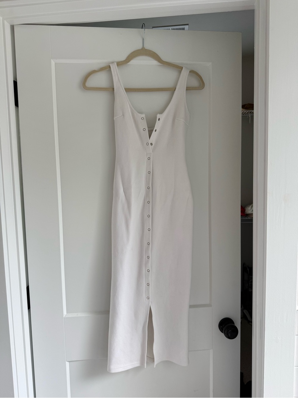 Tiger Mist White Ribbed Snap-Front Tank Dress
